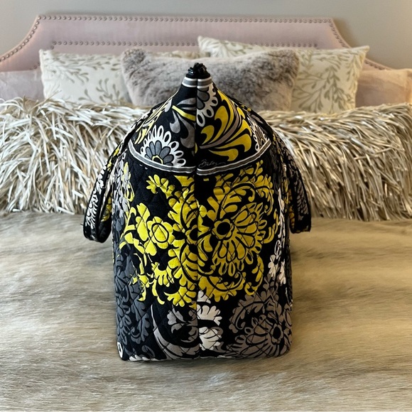 VERA BRADLEY Baroque Miller Bag 2010 Travel Carryon Tote Zip Black White Yellow - Picture 6 of 13